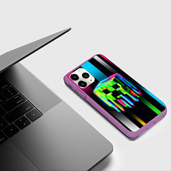 Чехол iPhone 11 Pro матовый Неоновый Крипер - Майнкрафт, цвет: 3D-фиолетовый — фото 2