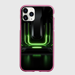 Чехол iPhone 11 Pro матовый Металл и зеленый яркий свет, цвет: 3D-малиновый