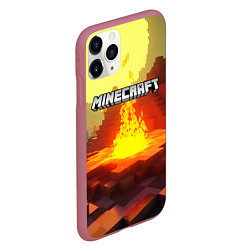 Чехол iPhone 11 Pro матовый Minecraft костер и лого, цвет: 3D-малиновый — фото 2