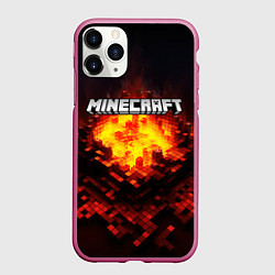 Чехол iPhone 11 Pro матовый Minecraft огненные кубики, цвет: 3D-малиновый