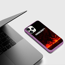 Чехол iPhone 11 Pro матовый Minecraft fire logo, цвет: 3D-фиолетовый — фото 2