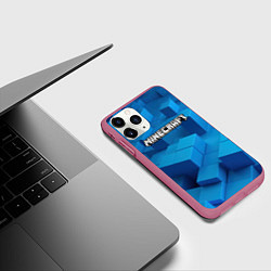 Чехол iPhone 11 Pro матовый Minecraft синие плиты, цвет: 3D-малиновый — фото 2