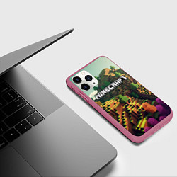 Чехол iPhone 11 Pro матовый Minecraft logo карты, цвет: 3D-малиновый — фото 2