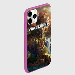 Чехол iPhone 11 Pro матовый Minecraft logo горы и реки, цвет: 3D-фиолетовый — фото 2
