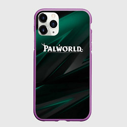 Чехол iPhone 11 Pro матовый Palworld лого на темном зеленом фоне, цвет: 3D-фиолетовый