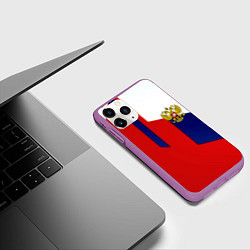 Чехол iPhone 11 Pro матовый Спортивная текстура герб России, цвет: 3D-фиолетовый — фото 2