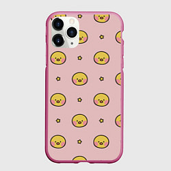 Чехол iPhone 11 Pro матовый Цыплята parttern, цвет: 3D-малиновый
