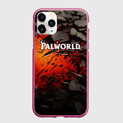 Чехол iPhone 11 Pro матовый Palworld логотип черные плиты в разломе, цвет: 3D-малиновый