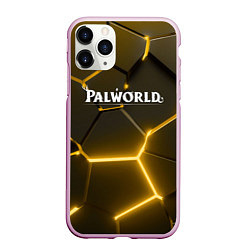 Чехол iPhone 11 Pro матовый Palworld логотип разлом желтых плит, цвет: 3D-розовый