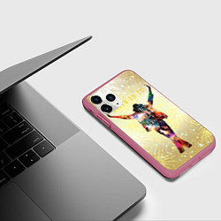 Чехол iPhone 11 Pro матовый Michael Jackson THIS IS IT - с салютами на золотом, цвет: 3D-малиновый — фото 2