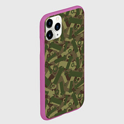 Чехол iPhone 11 Pro матовый Камуфляж - болты и гайки, цвет: 3D-фиолетовый — фото 2