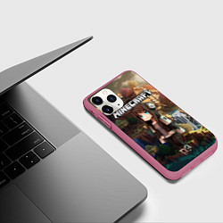 Чехол iPhone 11 Pro матовый Minecraft девушка на острове, цвет: 3D-малиновый — фото 2