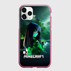 Чехол iPhone 11 Pro матовый Minecraft девушка на острове, цвет: 3D-малиновый