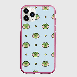 Чехол iPhone 11 Pro матовый Паттерн с лягушками, цвет: 3D-малиновый