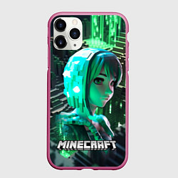 Чехол iPhone 11 Pro матовый Minecraft персонаж на острове, цвет: 3D-малиновый