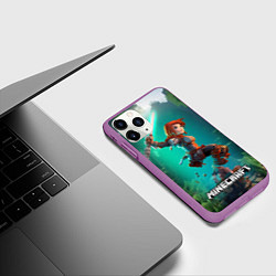 Чехол iPhone 11 Pro матовый Персонаж Minecraft в прыжке с мечом, цвет: 3D-фиолетовый — фото 2