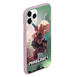 Чехол iPhone 11 Pro матовый Персонаж Minecraft ниндзя в прыжке, цвет: 3D-розовый — фото 2