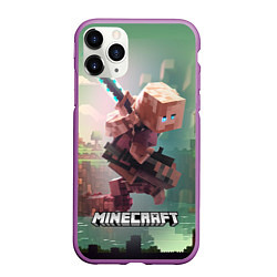 Чехол iPhone 11 Pro матовый Персонаж Minecraft ниндзя в прыжке, цвет: 3D-фиолетовый