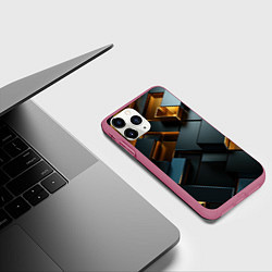 Чехол iPhone 11 Pro матовый Черные и золотые слитки, цвет: 3D-малиновый — фото 2
