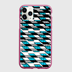 Чехол iPhone 11 Pro матовый Синие треугольники и квадраты на белом фоне, цвет: 3D-малиновый