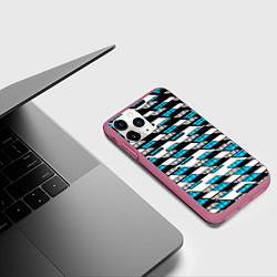 Чехол iPhone 11 Pro матовый Синие треугольники и квадраты на белом фоне, цвет: 3D-малиновый — фото 2