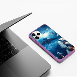 Чехол iPhone 11 Pro матовый Mass Effect - space neon, цвет: 3D-фиолетовый — фото 2