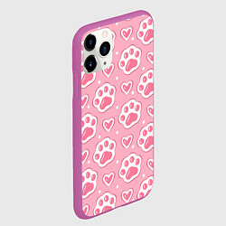 Чехол iPhone 11 Pro матовый Кошачьи лапки и сердечки, цвет: 3D-фиолетовый — фото 2