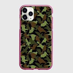 Чехол iPhone 11 Pro матовый Разные птицы - камуфляж, цвет: 3D-малиновый