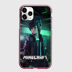 Чехол iPhone 11 Pro матовый Minecraft персонаж хакер, цвет: 3D-малиновый