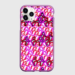 Чехол iPhone 11 Pro матовый Розовый узор и белая обводка, цвет: 3D-фиолетовый