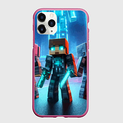 Чехол iPhone 11 Pro матовый Minecraft - ai art neon, цвет: 3D-малиновый