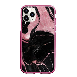 Чехол iPhone 11 Pro матовый Черно-розовый мрамор, цвет: 3D-малиновый