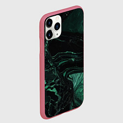 Чехол iPhone 11 Pro матовый Черно-зеленый мрамор, цвет: 3D-малиновый — фото 2