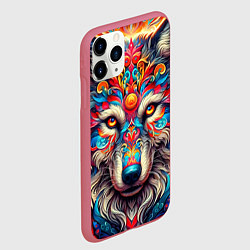Чехол iPhone 11 Pro матовый Красочный волк, цвет: 3D-малиновый — фото 2