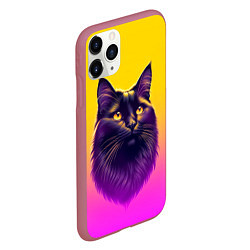 Чехол iPhone 11 Pro матовый Кот чёрный с золотыми глазами, цвет: 3D-малиновый — фото 2