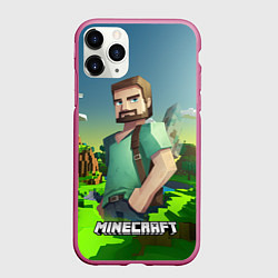 Чехол iPhone 11 Pro матовый Minecraft персонаж зеленый мир, цвет: 3D-малиновый