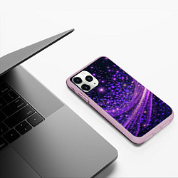 Чехол iPhone 11 Pro матовый Фиолетовые сверкающие абстрактные волны, цвет: 3D-розовый — фото 2