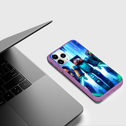 Чехол iPhone 11 Pro матовый Майнкрафт и киберпанк - коллаба, цвет: 3D-фиолетовый — фото 2