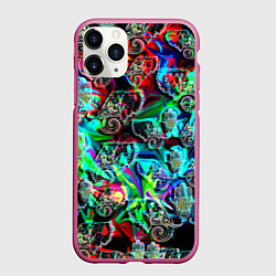 Чехол iPhone 11 Pro матовый Слоники в орнаменте, цвет: 3D-малиновый