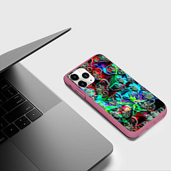 Чехол iPhone 11 Pro матовый Слоники в орнаменте, цвет: 3D-малиновый — фото 2