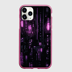 Чехол iPhone 11 Pro матовый Киберпанк светящиеся фиолетовые элементы, цвет: 3D-малиновый