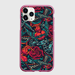 Чехол iPhone 11 Pro матовый Тату машинка, цвет: 3D-малиновый