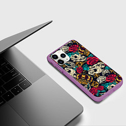Чехол iPhone 11 Pro матовый Tattoo dice skull, цвет: 3D-фиолетовый — фото 2