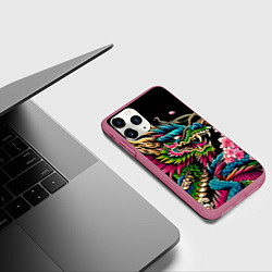 Чехол iPhone 11 Pro матовый Irezumi - Japanese dragon ai art, цвет: 3D-малиновый — фото 2