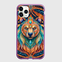 Чехол iPhone 11 Pro матовый Медведь шаман тотемное животное, цвет: 3D-фиолетовый