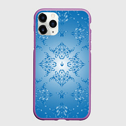 Чехол iPhone 11 Pro матовый Векторные узоры на голубом фоне, цвет: 3D-фиолетовый