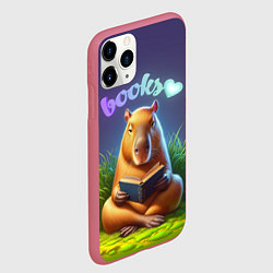 Чехол iPhone 11 Pro матовый Капибара любит книги, цвет: 3D-малиновый — фото 2