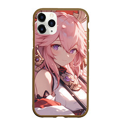 Чехол iPhone 11 Pro матовый Genshin Impact Яэ Miko smile