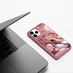 Чехол iPhone 11 Pro матовый Genshin Impact Яэ Miko smile, цвет: 3D-малиновый — фото 2