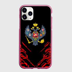 Чехол iPhone 11 Pro матовый Герб России спортивный стиль, цвет: 3D-малиновый